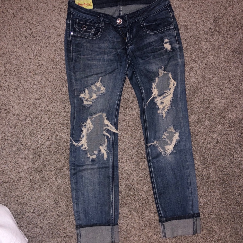 Ripped low rise jeans